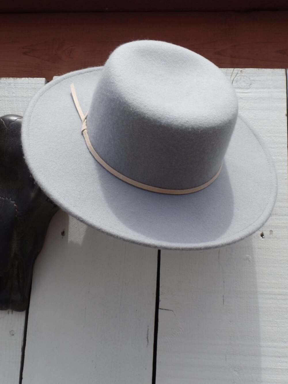 World Market Wool Felt  Fedora with Tan Band LIGHT PERIWINKLE